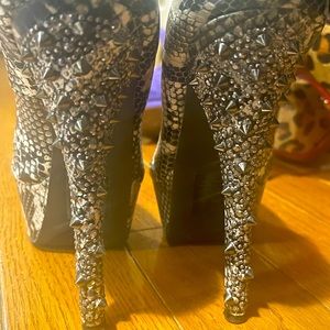 Snake print heels with spiked bling heels